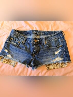 American Eagle Distressed Low rise Denim Cutoff Shorts - Blue